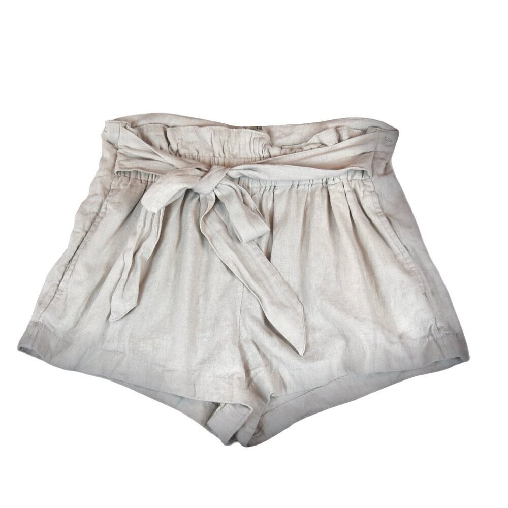 Abercrombie & Fitch Tie Waist Linen Blend High Rise Shorts Size M Cream Beige - Picture 2 of 9